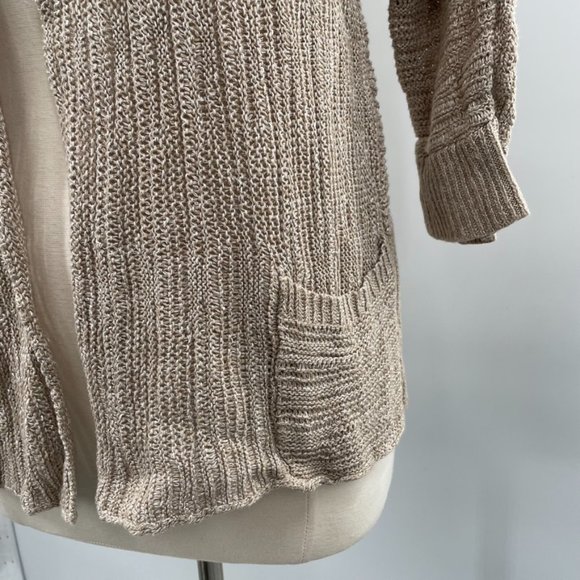 Chico’s Womens Tan Beige Linen Blend Open Front Sweater Cardigan  Size Large (2) - Picture 3 of 7